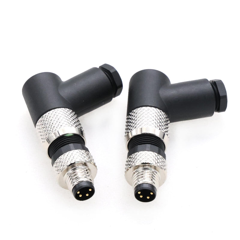 M8 Right Angle 4 Pin Male A Code Plug Industrial Circular Sensor Connector Aviation 8mm Waterproof IP67 Connector Male 2PCS Right Angle 4Pin