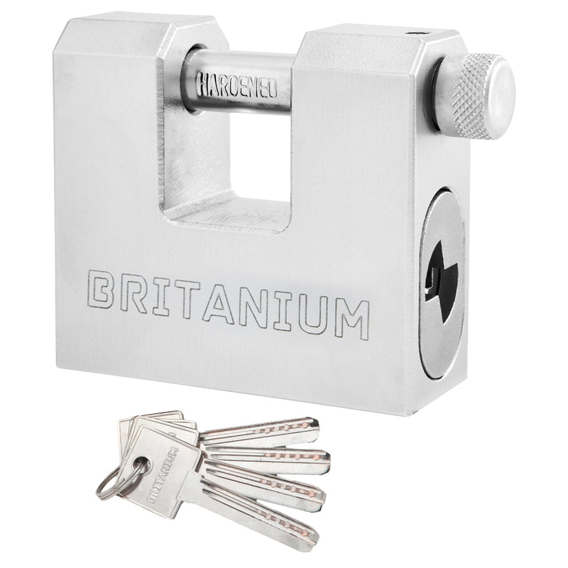 Britanium® BRX74 Heavy Duty Container Lock  with 5 Keys – 12 mm Cut Resistant Shackle, Weatherproof Nickel Plated Body | High Security Padlock for Container, Garage, Shed, Gates 74 mm Silver