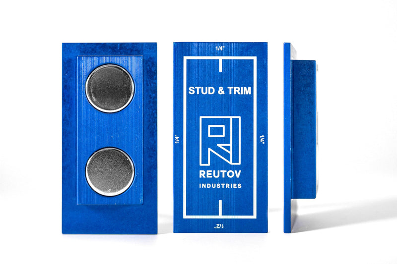 Stud and Trim, stud finder, 1/4" and 1/2" trim reveal gauge, 1/8" door gap reveal gauge, no batteries required.
