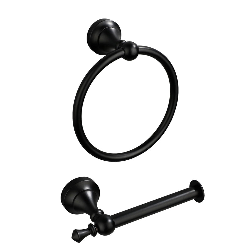 Black Toilet Paper Holder, Matte Black Towel Ring, Hand Towel Holder Toilet Paper Roll Holder Wall Mount Bathroom Accessories, Modern Bathroom Hardware 2 Set