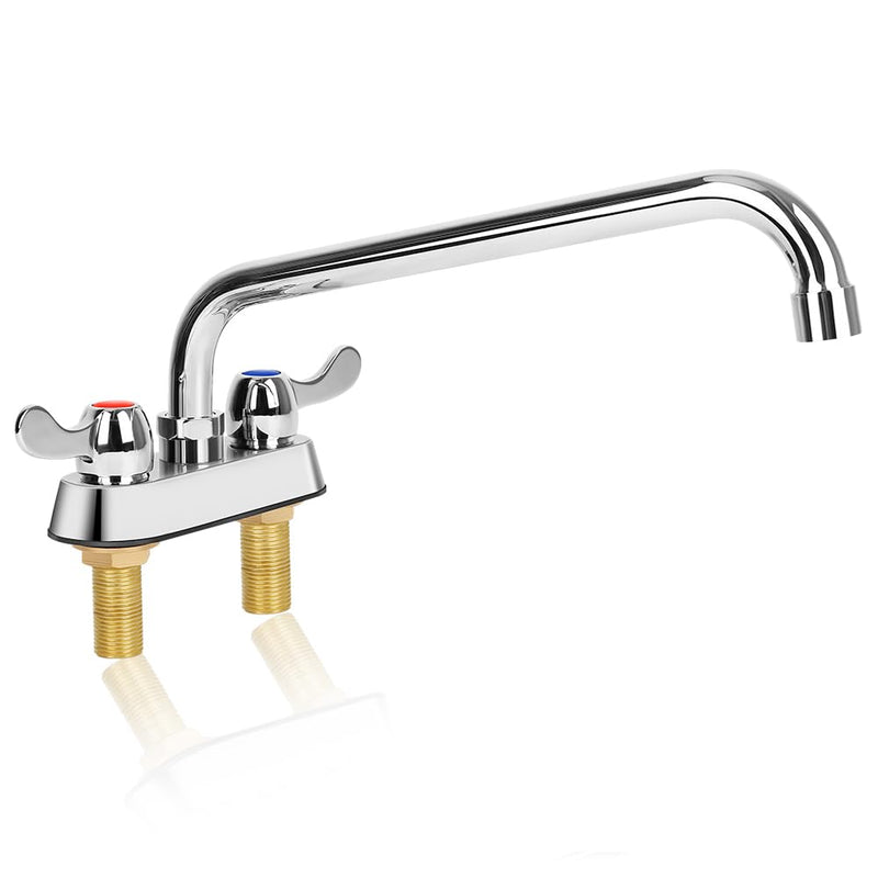 Deck Mount Bar Sink Faucet with 12" Swivel Spout, 4 Inch Center Commercial Utility Sink Faucet for Kitchen Laundry Restaurant Compartment Sink, Brass Constructed 12" Spout