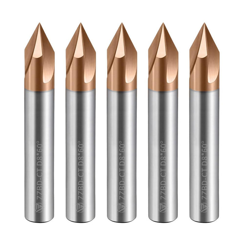 Carbide Chamfer End Mills CNC Carving Bits 3 Flute TiSiN Coating V Groove 60 Degree for Different Material Like Steel Aluminum Copper Alloy 5 Pcs D8*50mm 8mmX50mm 60°