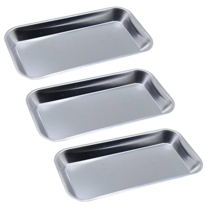 Stainless Steel Medical Instrument Trays, 3 Pack Metal Tray Medical Tray Dental Procedure Tray, Small Flat Trays for Dental, Surgical, Lab Tools, Tattoo, Nail Tools (3 Pack- 8.6" * 4.4" * 0.8") 3 PACK- 8.6" * 4.4" * 0.8"