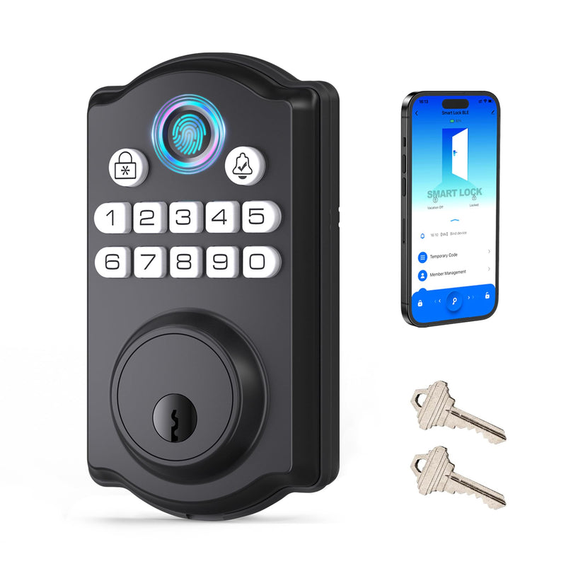 Keyless Entry Door Lock - Fingerprint Door Locks with App Control - Smart Deadbolt for Front Doors - Biometric Security, Auto-Lock&One-Touch-Lock, IP54 Waterproof, Easy Install Fingerprint Door Lock