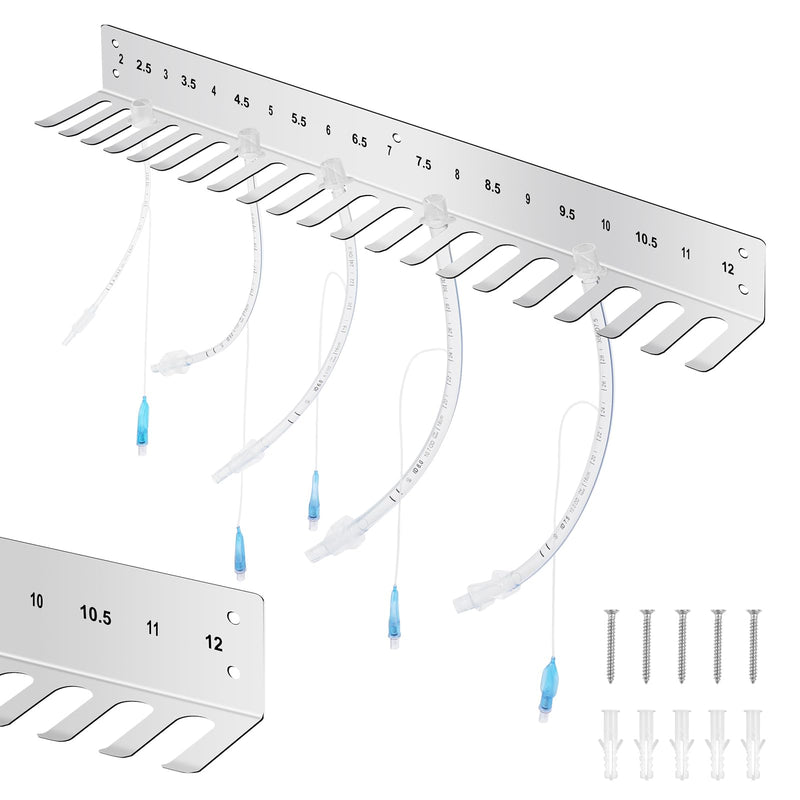 Endotracheal Tube Holder 304 Stainless Steel Rack Wall Hanging Frame Endotracheal Tube Holders Intubation Hanger for Veterinary Equipment Supplies(22.44 inches, 2.0-12) 1