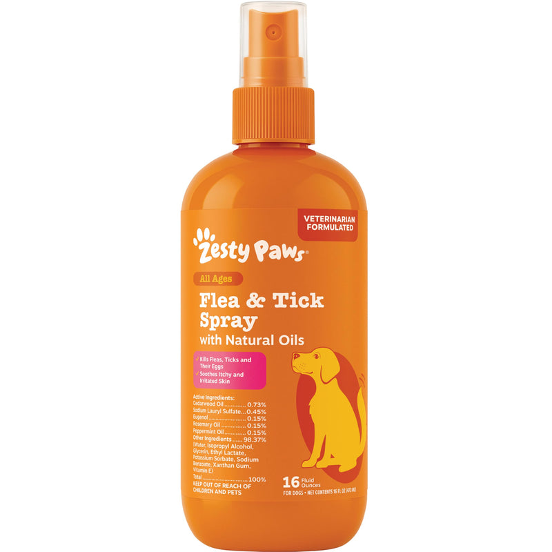 Zesty Paws Flea and Tick Spray for Dogs - Kill Fleas, Ticks & Their Eggs - Veterinarian Formulated - Soothes Itchy & Irritated Dog Skin - Cedarwood Oil, Rosemary Oil & Peppermint Oil Flea & Tick Spray