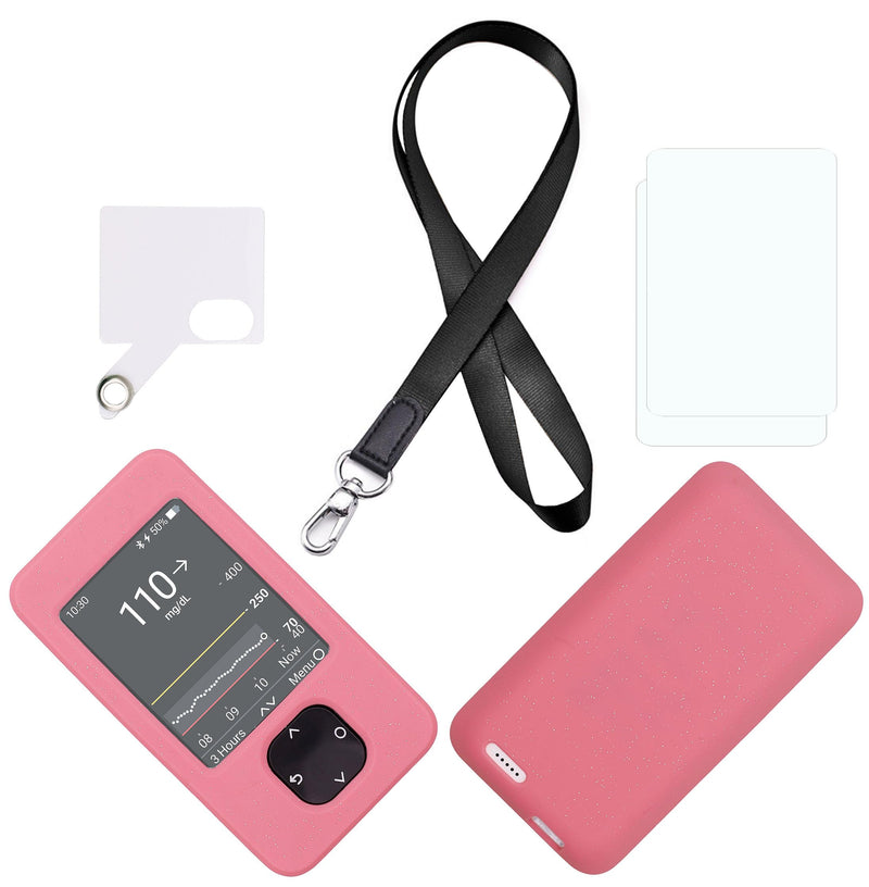 Silicone Case Mixed Colors for Dexcom G7 & G6 Receiver (Includes Lanyard + Lanyard Patch + Screen Protector) (Glitter/Pink) Glitter/Pink