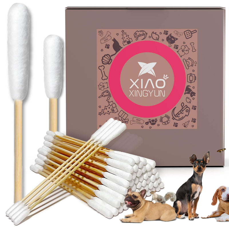 300 PCS 6 Inch Long Cotton Swabs in Box - Professional Large Cotton Swabs with Bamboo Handle - Double Sided Dog Ear Swabs - Specially Designed Big Cotton Swabs for Dog Ear, Cleaning Solution Double Round-300 PCS