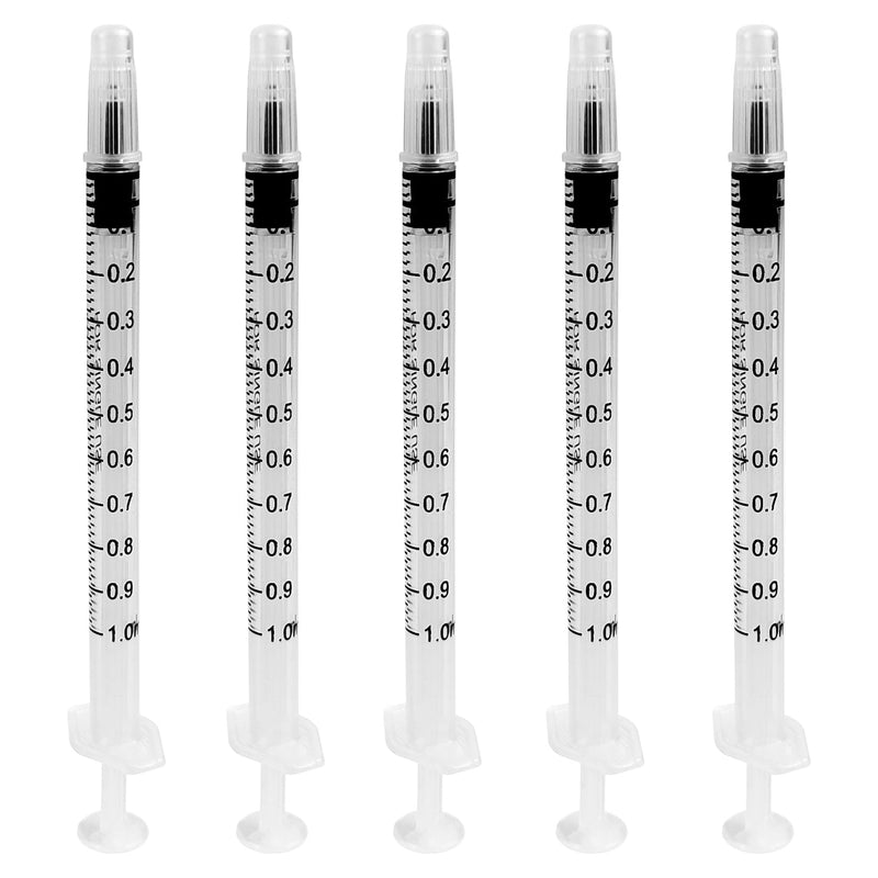 5 PCS 1ml with Cover, Plastic Syringe Small Syringe, Non-Hypodermic Syringes with Cover, with scale for Scientific Labsfor Scientific Labs, Measuring, Feeding Pets (1ml)