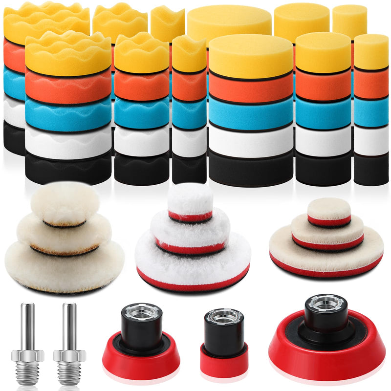 Maxdot 74 Pcs Car Foam Drill Polishing Pad Kit 60 Pcs 1inch 2inch 3inch Buffing Pads Backing Adapters Mix Size Car Detailing Polishing Supplies