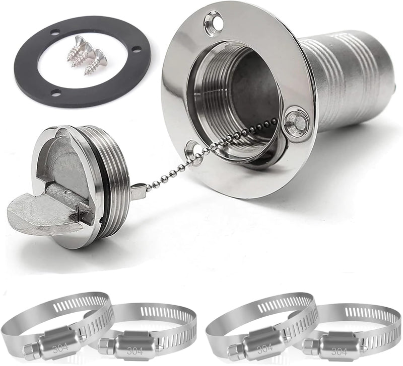 1-1/2"(38mm) Boat Gas/Fuel Deck Fill/Filler 1.5inch Stainless Steel Deck Filler Marine Hardware for Boat, Mirror- Polished with Keyless Cap, for Boat/Yacht/Caravan with, 4 Hose Clamps Gas 1-1/2''