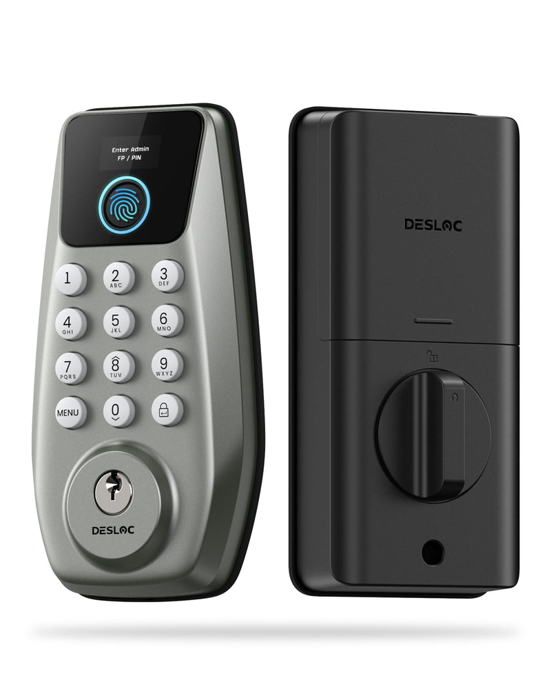 DESLOC C110 Smart Lock with LockVue Display, 3-in-1 Keyless Entry Door Lock with Fingerprint, Passcode & Key, BHMA Certified Deadbolt, Auto Lock, 12-Month Battery for Home, Apartment & Airbnb, Nickel Deadbolts