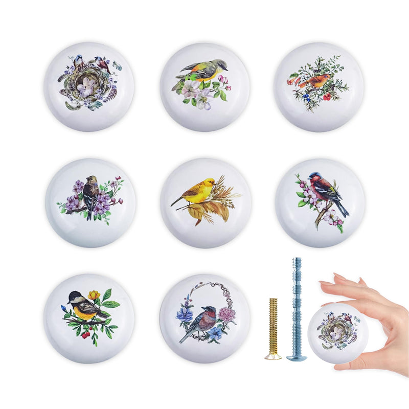 8Pack1.5 Ceramic Bird with Flower Wardrobe Closet Handle Pull Animal Cabinet Kitchen Furniture Dresser Drawer Pulls and Knobs