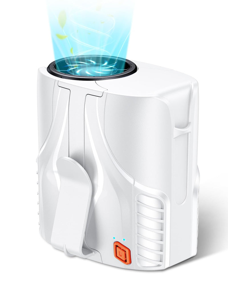 Portable Personal Waist Fan& Neck Fan, 14000RPM Brushless Motor, 40H Runtime Rechargeable, 6-Speed Quiet Operation, Clip-On Personal Body Cooling for Camping/Worksites/Outdoor White