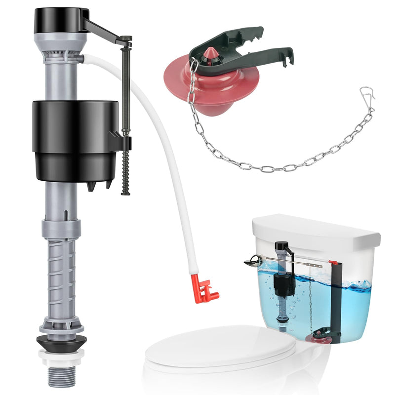 Universal Toilet Flusher Replacement Kit, Water-Saving & Height Adjustable Fill Valve, 2-Inch Flapper, Quiet & Anti-Siphon Toilet Repair Kit Inside Tank, Easy to Install (Red, 1-Pack) Red