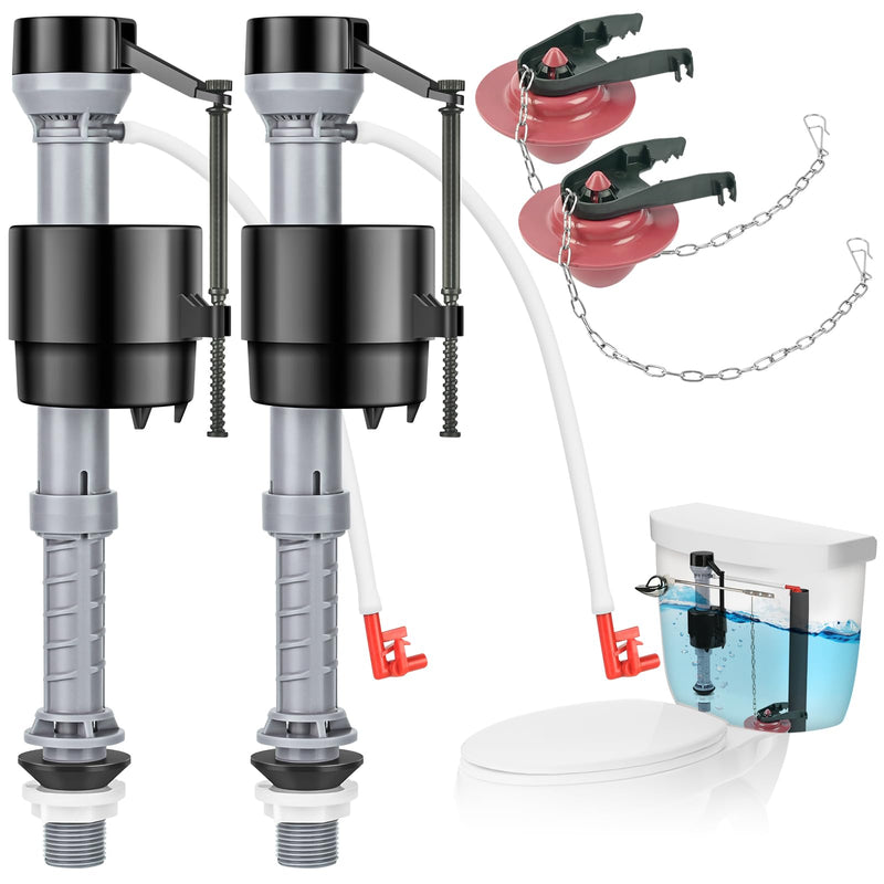 Universal Toilet Flusher Replacement Kit, Water-Saving & Height Adjustable Fill Valve, 2-Inch Flapper, Quiet & Anti-Siphon Toilet Repair Kit Inside Tank, Easy to Install (Red, 2-Pack) Red