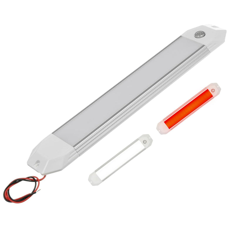 Dual-Color Touch Dimmable LED Boat Dome Light, 12 Inch Surface Mount Courtesy Ceiling Interior Cabin Lamp, 12/24V (White | Red) White | Red