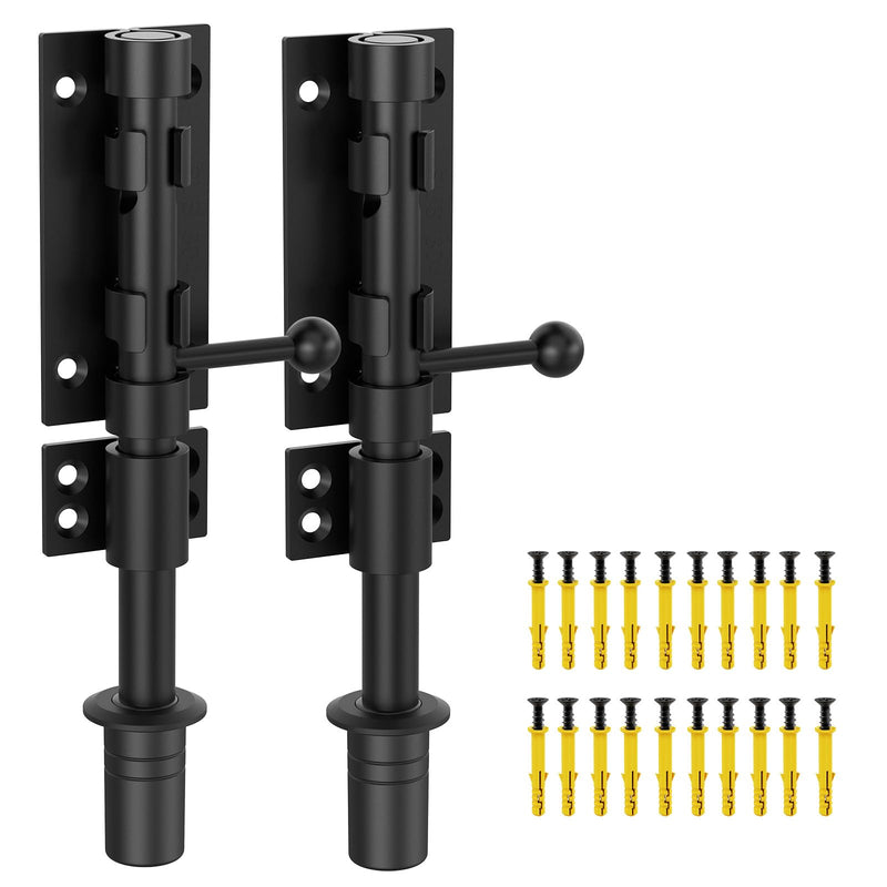 7.8 Inch Barrel Bolt Latch, Reinforced Slide Bolt Gate Latch, 304 Stainless Steel Door Latch Lock for Barn, Garden, Shed - 14 mm Bolt with Padlock Hole (Black-2pcs 7.8 Inch) Black-2pcs 8 Inch