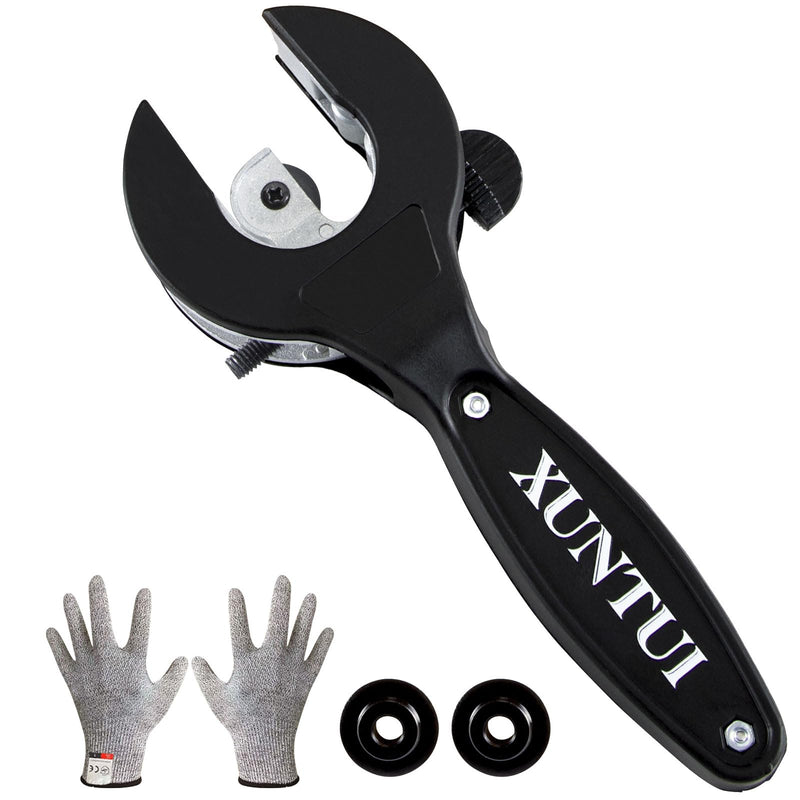 Ratche Tube Cutter Tool for Tight Spaces - One Hand 5/16" to 1-1/8" Copper Aluminum Brass Pipe Cutter w/ EN388 Gloves + 2 Bearing Blades (No Stainless Steel/PVC) XT600618