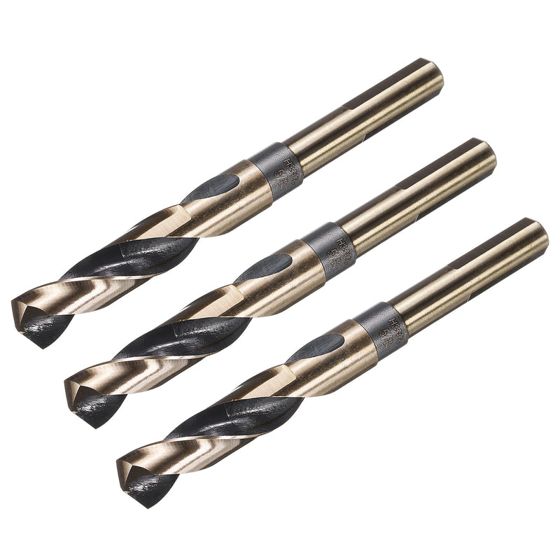 uxcell 3Pcs 5/8" Drill Bit 1/2" Reduced Shank M35 Cobalt 5% High-Speed Steel Twist Black and Gold Finish 135° Drill for High Hardness Materials 5/8 in