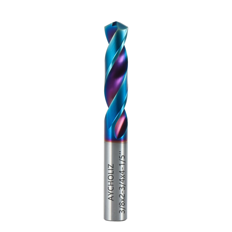 ‌AYCHOLIZ 3/8" Carbide CNC Drill Bit - 55 HRC 120° Point, Straight Shank Short-Length for Hardened Steel/Cast Iron, CNC Machines Only (Not for Hand Drills) 3/8 in