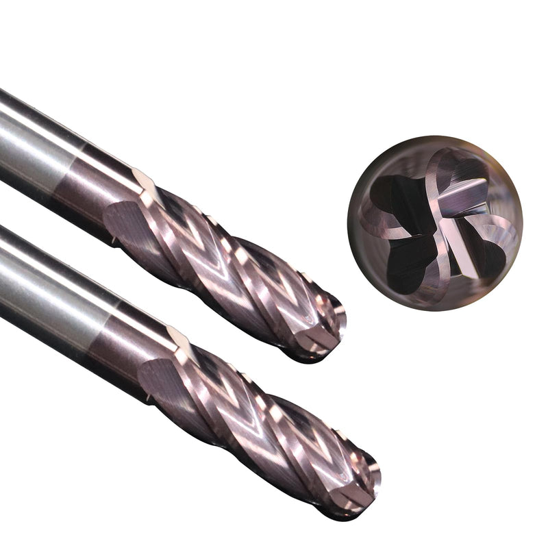 Tools Carbide Ball End Mill Bits, 4 Flutes TISIN Coating, Cutting for Alloy Steel, Hardened Steel Stainless Steel, 1/4" Shank,(1/4-2.5" 2pcs) 4 Flutes End Mill BALL 1/4-2.5" 2PC