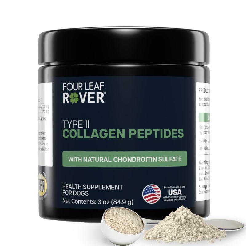 Four Leaf Rover Collagen for Dogs - Type II Grass-Finished Beef Collagen with Chondroitin Sulfate - 30 Day Large Dog Supply, Powder