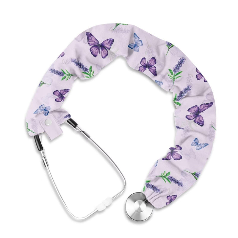 Rnyleeg Purple Stethoscope Cover Scrunchie for Women Butterfly Lavender Stethoscope Sleeve for Nurses Doctors Universal Medical Stethoscope Accessories for Work