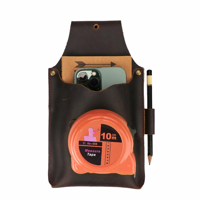 Leather Carpenter's Tools Belt Pouch Tape Measure Clip Holder Phone Carrier | Pen Slot,Lightweight,Notebook Carry, Fit 2.5inch Belt, For Carpenter Electrician Diy Workshop,Multipurpose,Heavy Duty,Compact