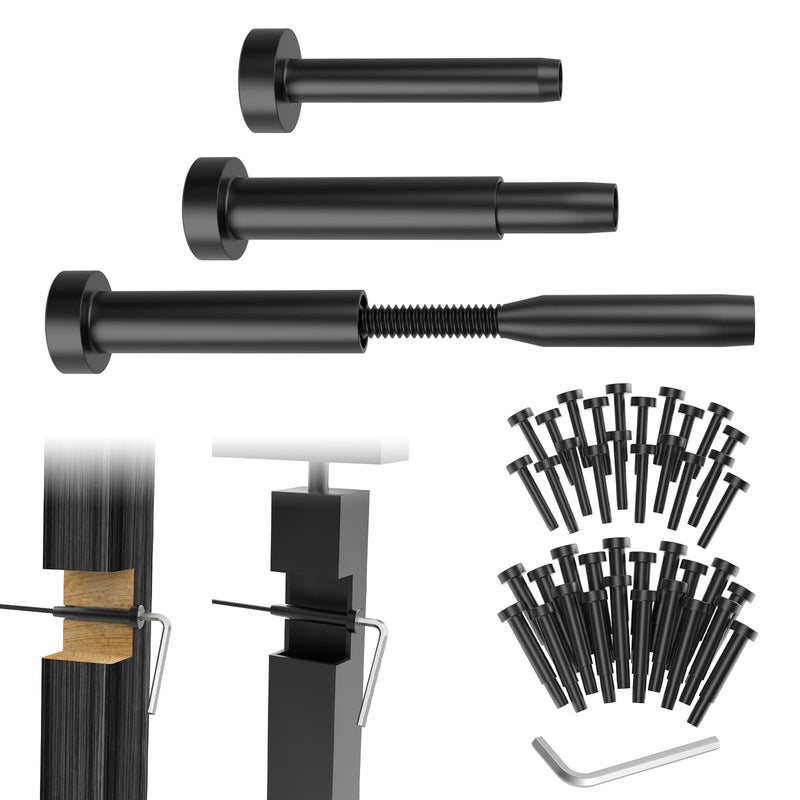 CKE 20 Pairs Black Invisible Cable Railing Kit, Black T316 Stainless Steel 3/16" Invisible Receiver, Swage Stud End for 2"x2", 4"x4" Wood/Metal Post, Invisible Cable Railing Hardware Tensioner BCR31