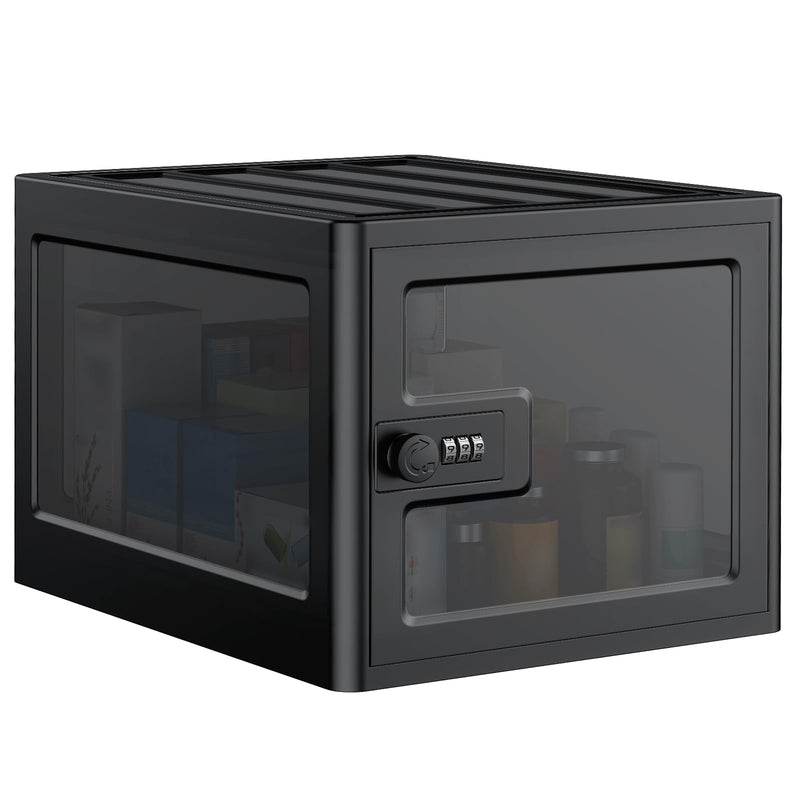 Uniclife Black Medicine Lock Box with Combination Lock 13 L Large Locking Medication Box Lockable Storage Box for Personal Items Phones Food & Snacks Stackable Fridge Lock Box for Home Office