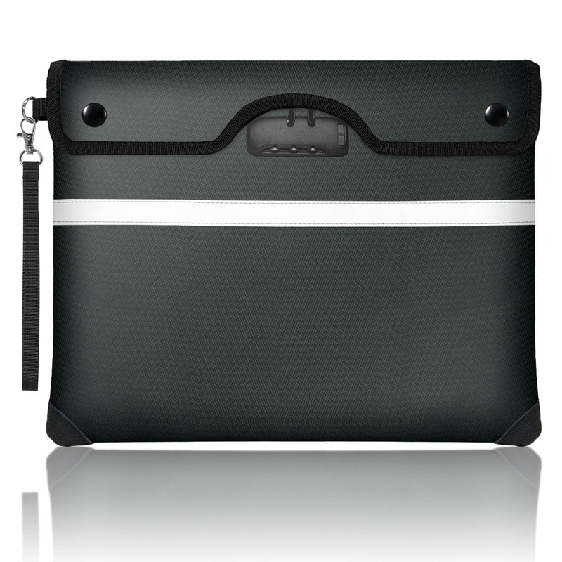 6200°F Fireproof Document Bag with Lock, 15x 11.8 Inch Fire Proof Bag for Documents with Zipper, Water Resistant Fireproof Envelope with Reflective Strip, Fireproof Money Bag Pouch Black 15 x 11.8 inch / Inside Size 14 x 10.8 inch