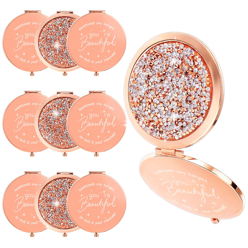 10Pcs Small Compact Mirror, 1x/2x Magnifying Double Sided Pocket Mirror 2.75 Inch Metal Rhinestone Compact Mirrors Bulk, Inspirational Appreciation Gifts for Valentines Day Women Girls Nurse Friends
