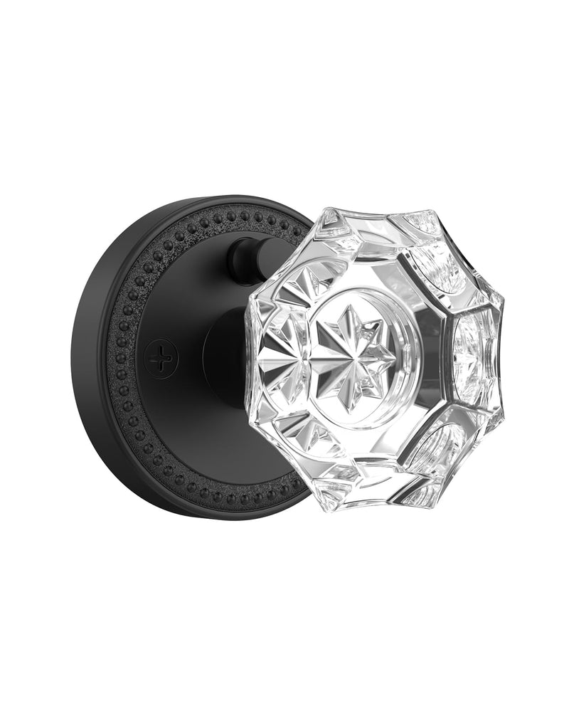Asidrama 1 Pack Privacy Black Crystal Door Knob with Lock, Matte Black Glass Door Knobs Interior for Bedroom or Bathroom, Heavy Duty for Left Right Sided Doors 1pack