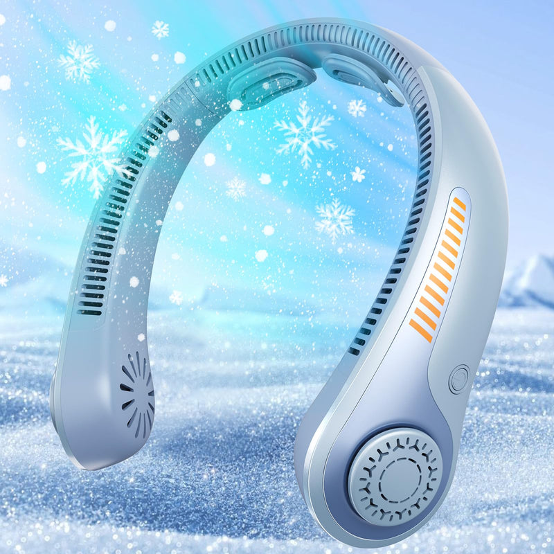 Portable Neck Fan - Rechargeable Personal Fan with Neck Support, 5-Speed Quiet Lightweight Long Lasting Neck Fan, Fathers Day, Mothers Day Gifts, Full Surround Cooling for Travel, Hot Flashes Sky Blue