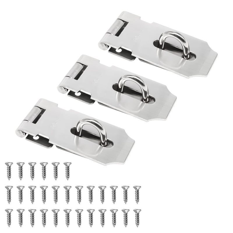 3 Pack Door Lock Latch, 3 Inch Hasp Latch Stainless Steel Safety Padlock Latch, Extra Thick Gate Lock with 30PCS Screws DD030-3