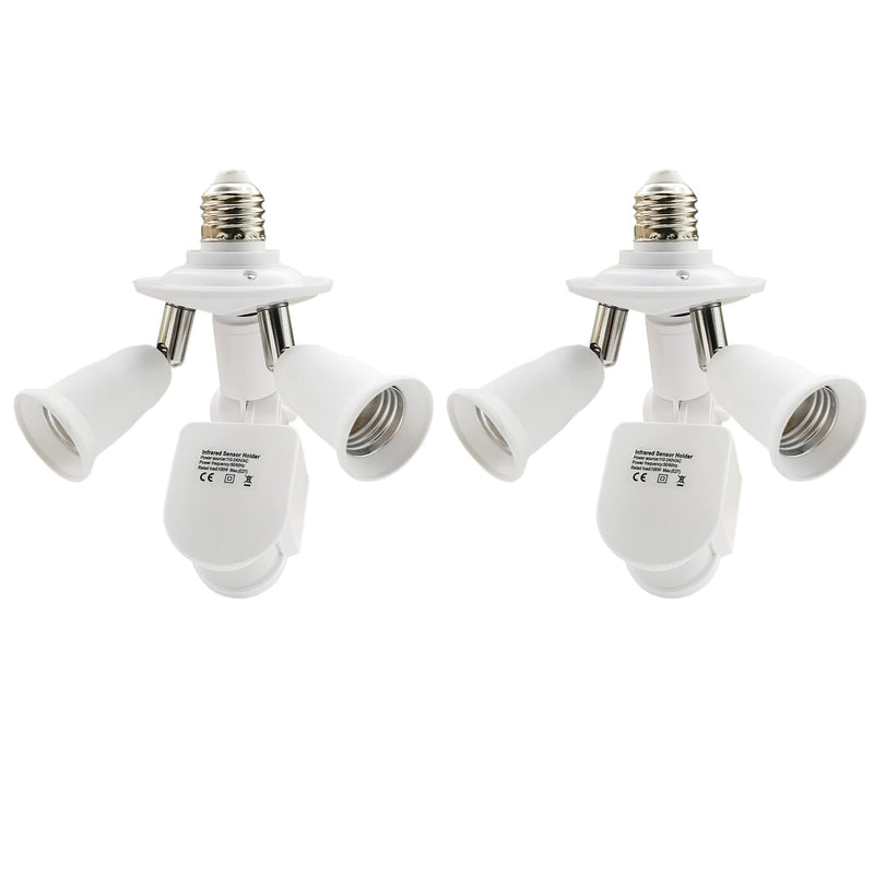 2 in 1 Light Socket Extender with Motion Sensor,Auto On/Off Motion Activated Light Sockets,E26/E27 to 2 Bulb Adapter,360 Degree Rotating 180 Degree Bending Indoor for Garage Basement(2 Pack)