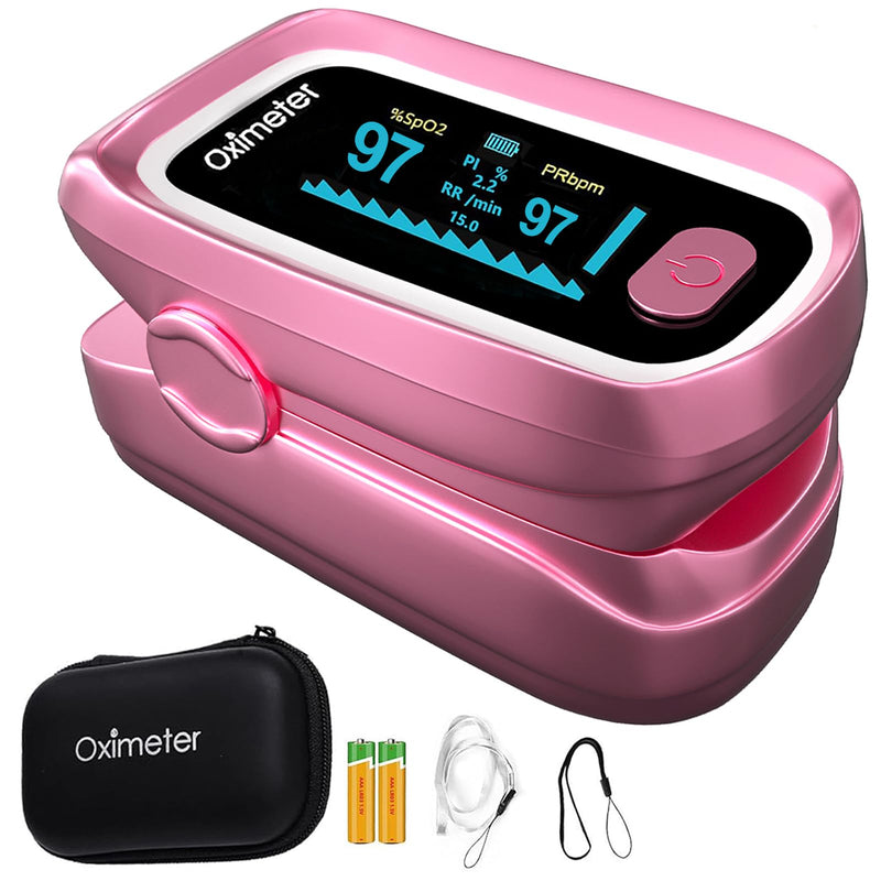 Fingertip Pulse Oximeter, 4 Data Pulse Oximeter with Respiration, Respiration Rate Monitor, Oximeter Finger with Pulse OX with Respirations Counter (Upgrade version Pink)