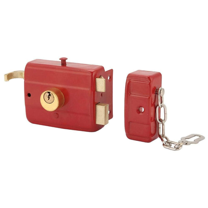 Dead Bolt Lock with Keys,Heavy Duty Deadbolt Lock for Wooden Iron Door,Hardened Metal Throw Bolt,Anti-Rust Golden Oil Finish,Angle Strike Door Security Lock,Red