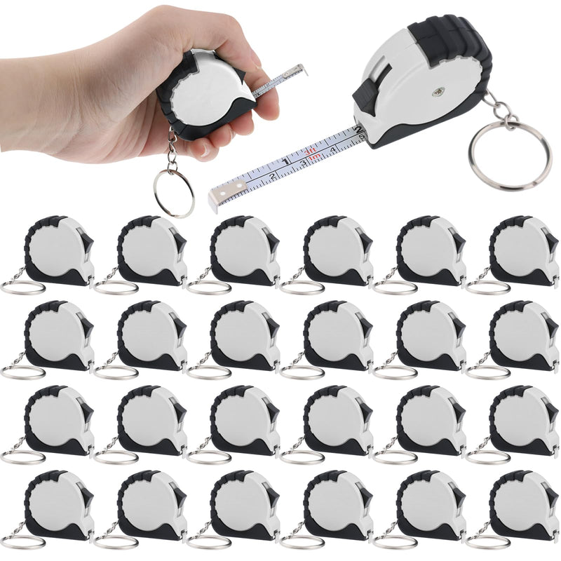 24 Pieces Mini Tape Measure Keychains 3 ft Small Retractable Measuring Tape with Lock Pocket Portable Measurement Tape Bulk for Construction Party Favors Birthday Gift White