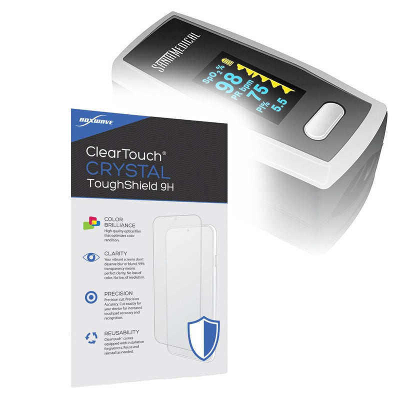 BoxWave Screen Protector Compatible with Santa Medical Generation 2 Fingertip Pulse Oximeter - ClearTouch Crystal ToughShield 9H (2-Pack), Clear 9H Tough Flexible Film Screen Protector