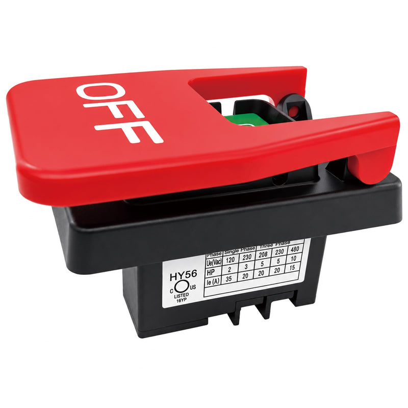 HY56 Universal 120V/230V Single-Phase Emergency Stop Switch for Woodworking Machinery & Industrial Equipment - 2-Pole Electromagnetic Motor Control (Compatible with KEDU HY56 Model)