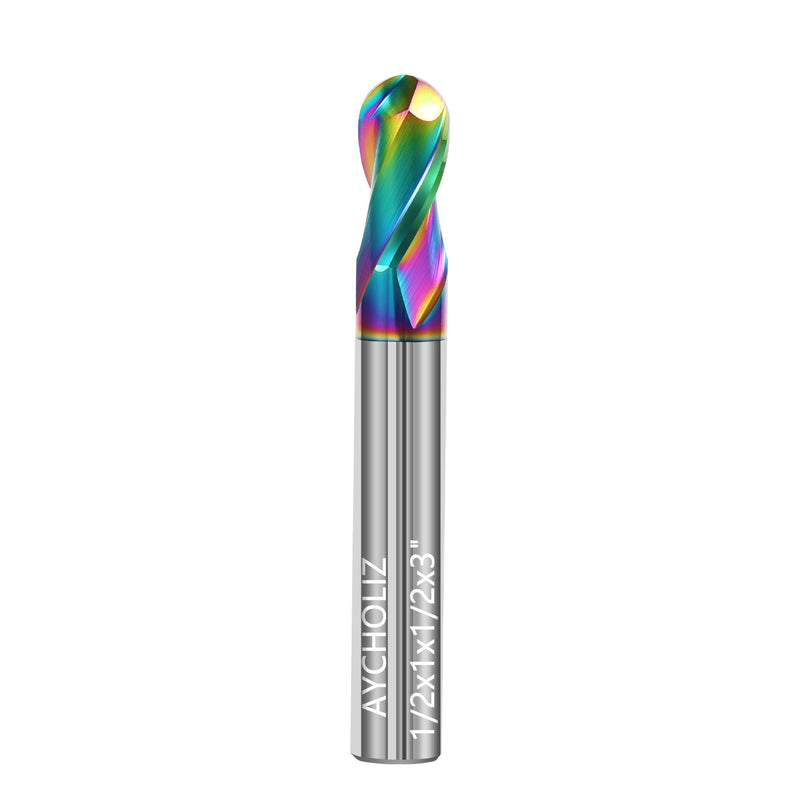 1/2" Solid Carbide Ball Nose End Mill 2Flute DLC Coated HRC55 CNC Milling Cutter Bits for Copper & Aluminum Alloys 1/2 in
