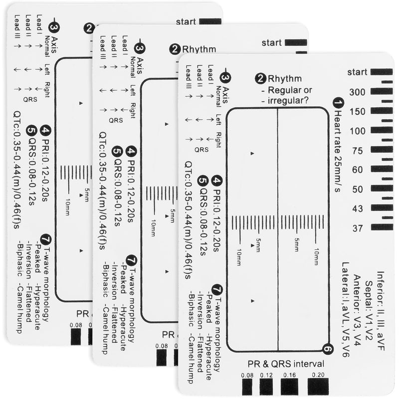 3pcs ECG 7 Step Ruler, Transparent EKG Calipers Ruler, Electrocardiogram Card Portable Plastic Measuring Tool for EKG Interpretation