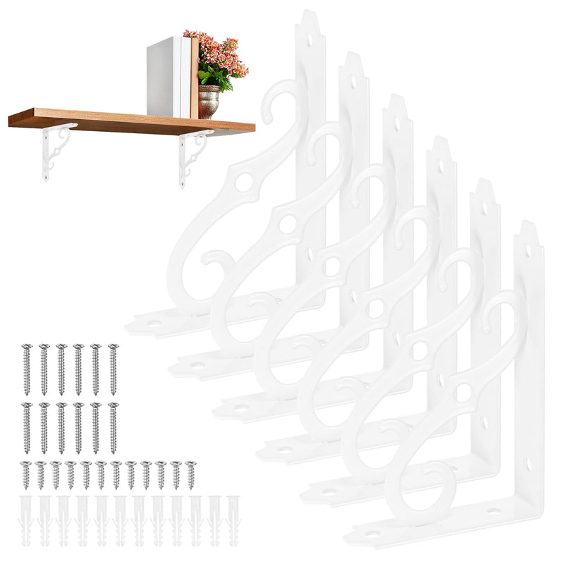 M METERXITY 6-Pack Shelf Brackets, 5 Inch Long L Shape Iron Wall Mount Shelf Support Bracket with Mounting Hardware 120 lbs Load Capacity for Home/Kitchen/DIY Decorative [White]