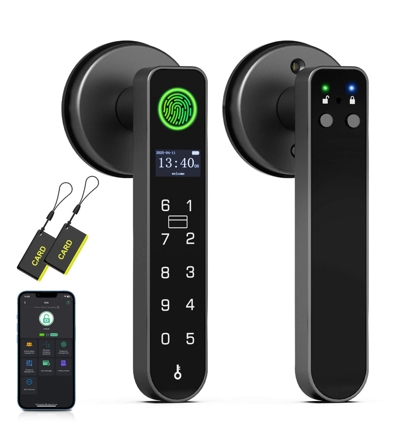 Anweller H1 Fingerprint Door Handle Lock, Smart Keyless Entry Door Knob Lock, Door Lever Locks for Bedroom, Bluetooth App Control Doorknob, Display Screen, RFID Card, Code Keypad - Black