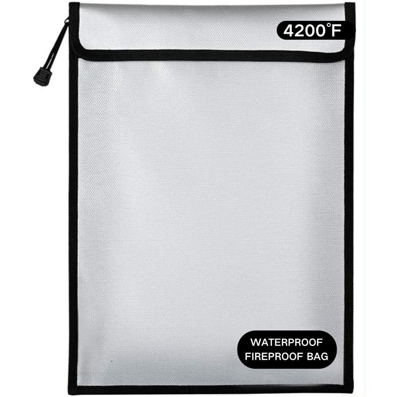 Fireproof Document Bag – Waterproof Fireproof Money Bag for Cash with Zipper, Fireproof Pouch for Important Document Storage | Fireproof Bags for Documents,Money (Silver Gray, Inside Size 15“ x 11") Inside Size 15“ x 11" Silver Gray