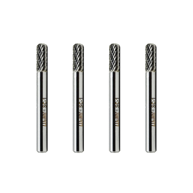 Tungsten Carbide Burr Cylinder Ball Nose Shape SC-1 Double Cut Rotary Burr File (1/4" Cutter Dia X 5/8" Cutter Length) with 1/4'' Shank, 4PCS Bundle by LU&MN 4