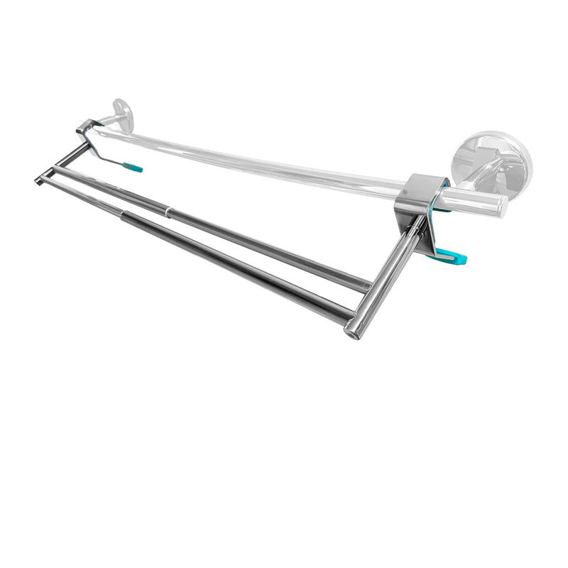 Bathroom Towel Bar Extender, The Magic Bar, Doubles Your Towel Space Fits Almost Any Towel Bar or Shower Walls, Faster Drying, No Tools Required, Expands from 14.5 to 25.5 Inches, Chrome (Double) Double Bar