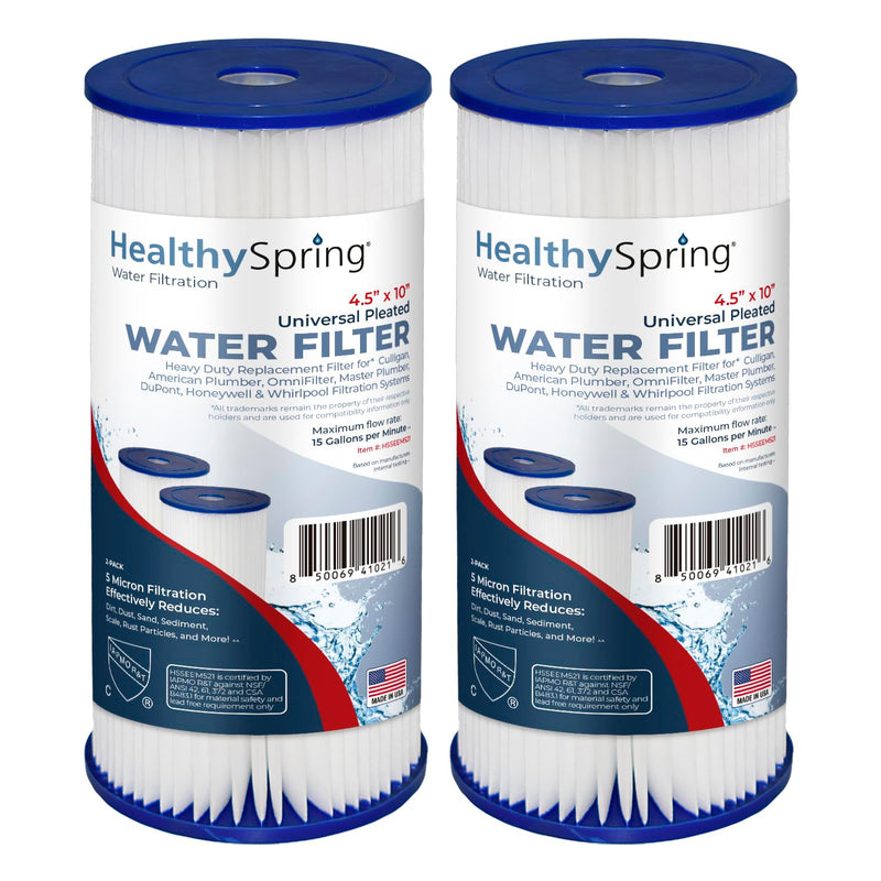 5 Micron Pleated Sediment Water Filter 10 x 4.5 Cartridge - Whole House Water Filter Replacement - Whole House Water Filters Cartridges Compatible with Well Filters FXHSC, ECP5-BB, Made in USA, 2-Pack